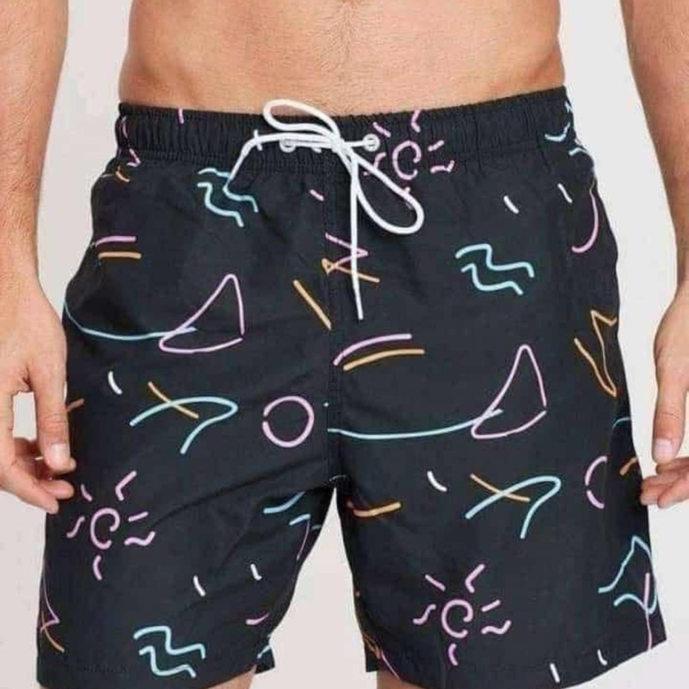 Boardies Black Swim Shorts‎ with Abstract Design